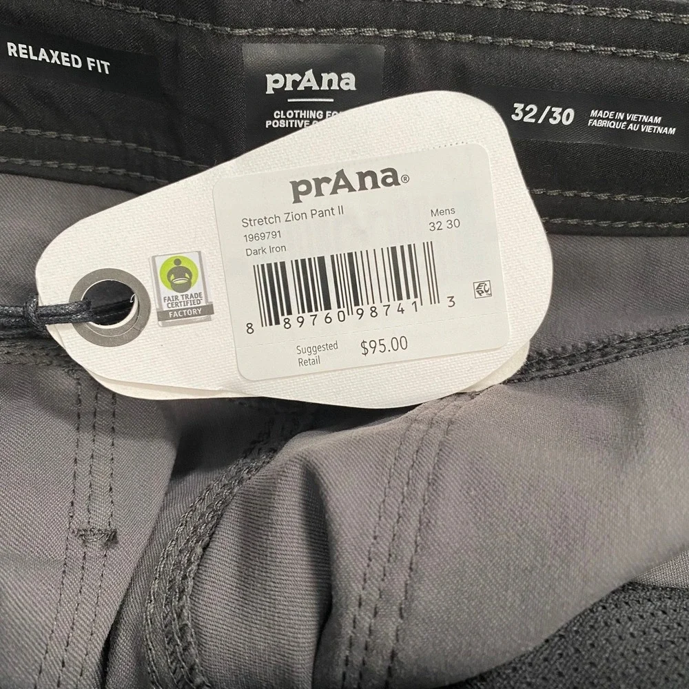 NEW prAna Stretch Zion Pant II Dark Iron Grey 32 x‎ 30